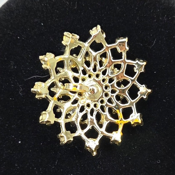 Vintage Style Gold Tone Purple Rhinestone Faux Pearl Flower Pendant - Picture 2 of 5